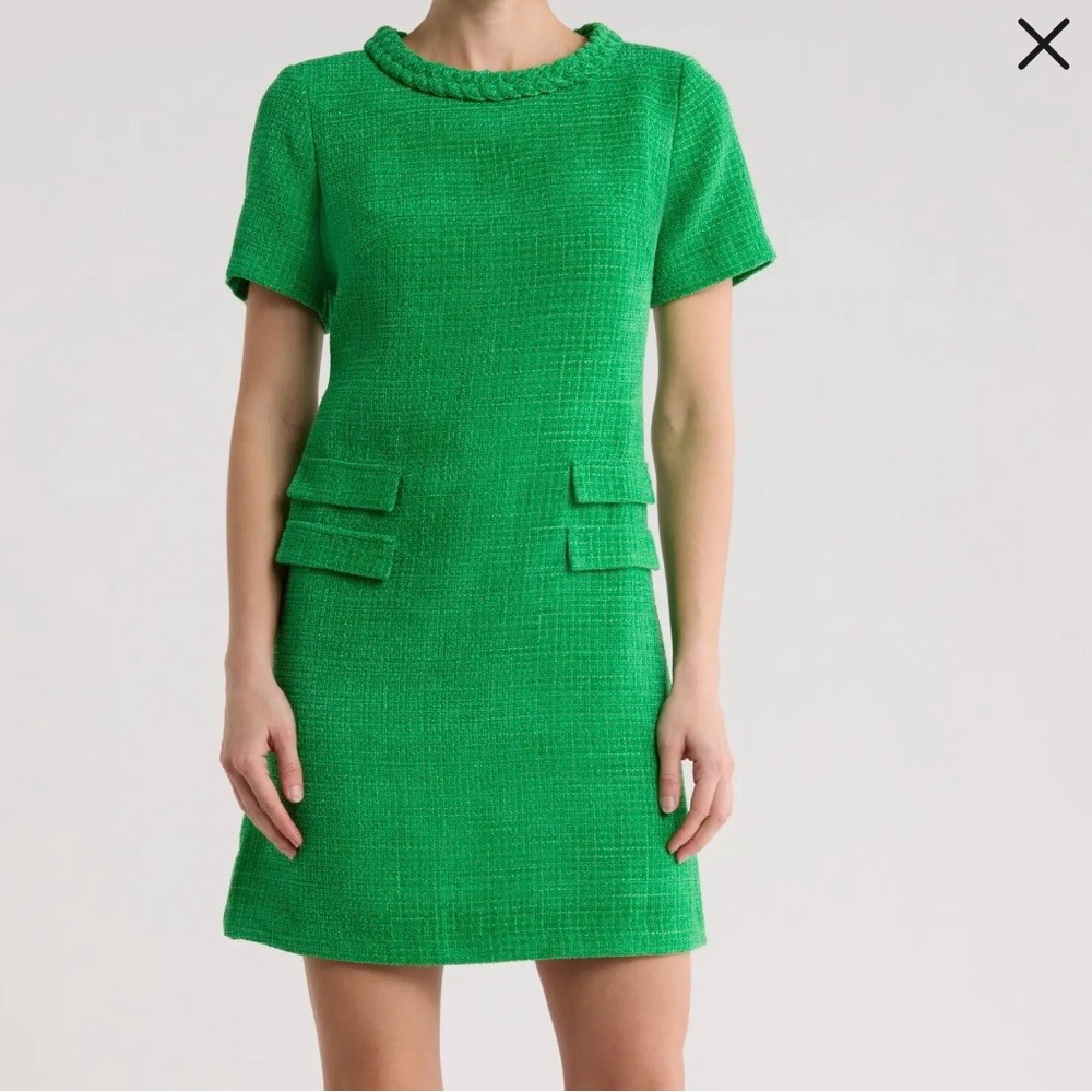Eliza J green Tweed Short-Sleeve Dress